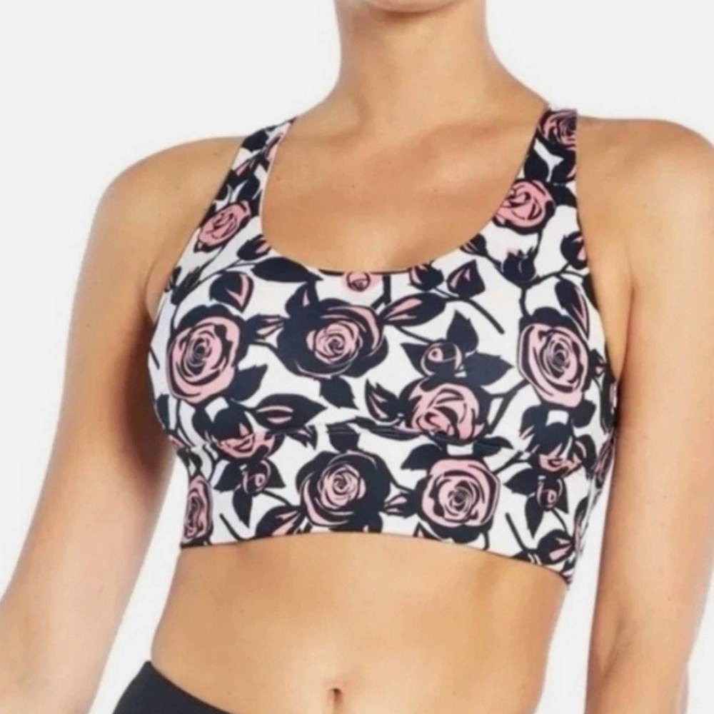 Wildfox Sweat Pink and Black Sports Bra with Floral Design